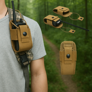 Khaki Tactical Radio Pouch – Heavy‑Duty Nylon MOLLE Holster for Walkie‑Talkies & Two‑Way Radios