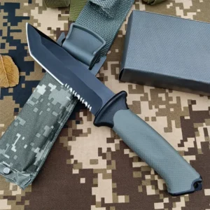 Gerber Outdoor Hunting Tactical BG-9 Straight Knife Tanto Serrated Fixed Blade Rubber Handle with Sheath Military Survival EDC Knife
