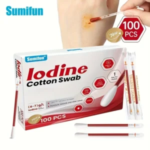 100pcs Disposable Iodine Cotton Swab, Breakaway Swabs for Wound Care, Emergency Use