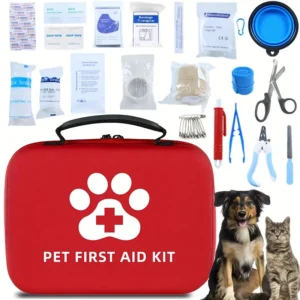 91-Piece Pet First Aid Kit for Dogs and Cats: Comprehensive Emergency Travel Supplies with Scissors, Tweezers, Bandages, Tourniquet