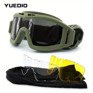 Army Green 3-Lens Anti-Fog, Anti-Sand Goggles – Windproof, Dustproof Eyewear with Adjustable Strap for Outdoor Adventures