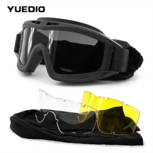 Black 3-Lens Anti-Fog, Anti-Sand Goggles – Windproof, Dustproof Eyewear with Adjustable Strap for Outdoor Adventures