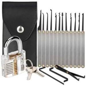 Broken Key Extractor Set with 14‑Piece Transparent Practice Locks – Locksmith Tool Kit for Key Removal & Lock Picking Training