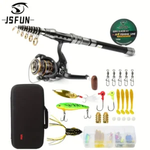 Complete Travel Fishing Kit – 2.1m Telescopic Rods, Spinning Reels, Lures, Hooks, 100m Line & Accessories