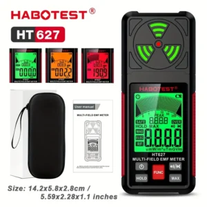 3‑in‑1 EMF Meter – Measures Magnetic (Up to 200 µT/2000 mG), Electric (Up to 2000 V/m) and RF (Up to 100 mW/m²), with Peak/Hold Alarm Functions