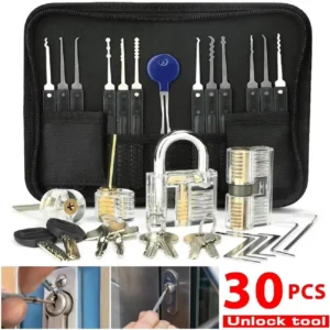 Lock Picking Set with Transparent Practice Locks – Multifunctional Locksmith For Training Tools Kit with Steel Picks for Padlocks
